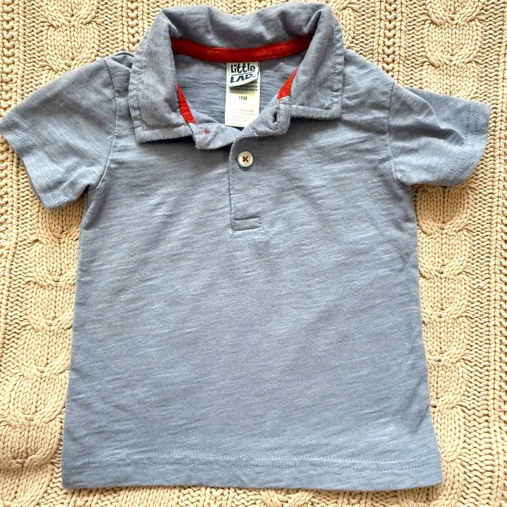 Little Lad Boys Polo Shirt 18M Blue Short Sleeve Collared Top Toddler